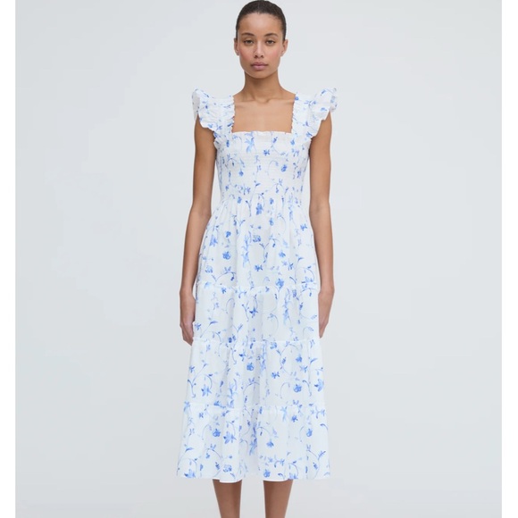 Hill House Dresses & Skirts - Hill House Ellie Style White Midi Dress with Blue Floral Print